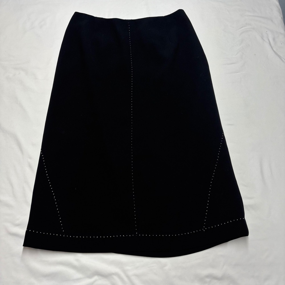 Tristan & Iseut Black Contrast Stitch A-Line Midi Skirt Size 6 Made in Canada